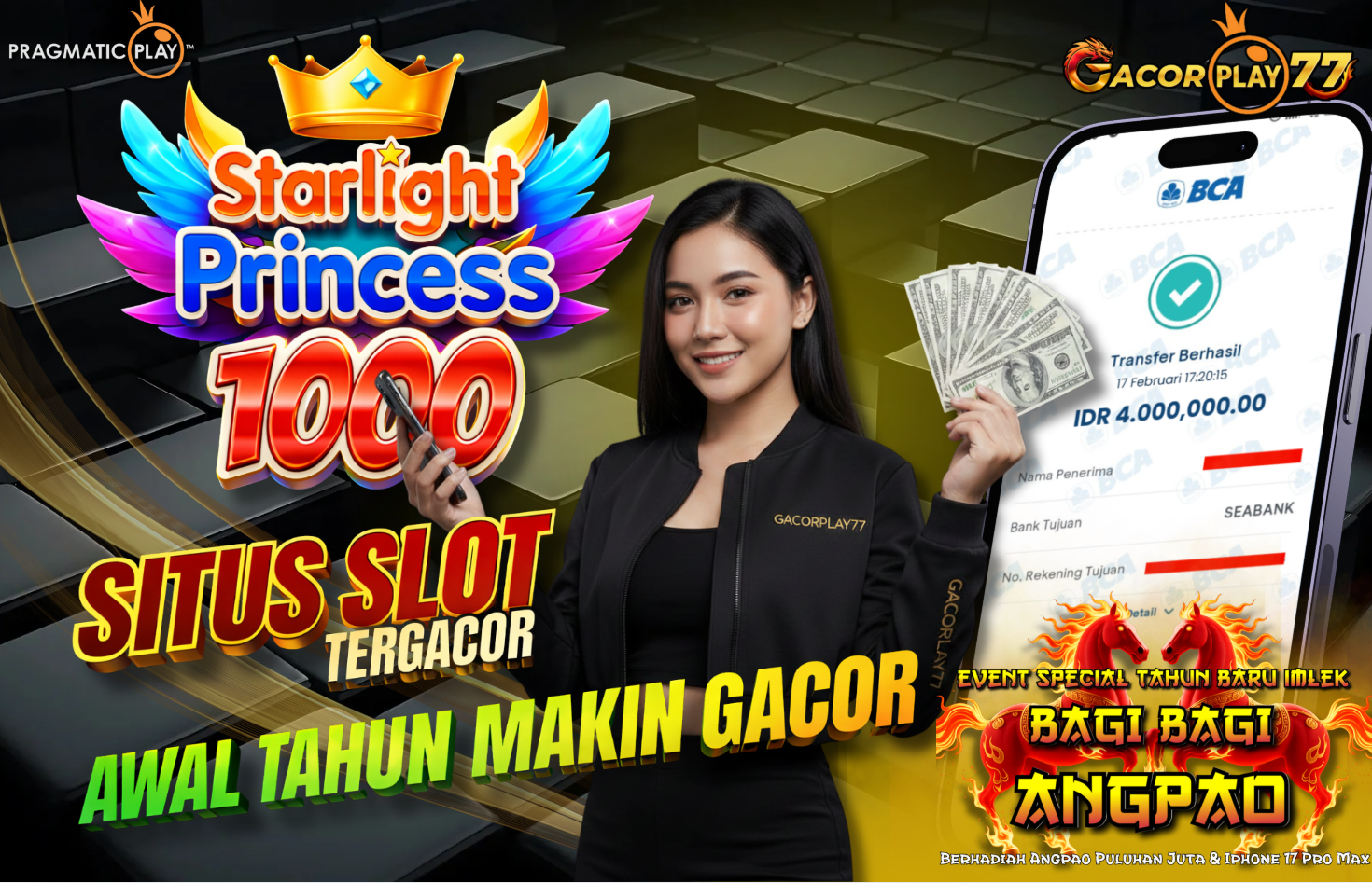 Selamat kepada user id : ang*******ma Wede Rp 4.000.000 di Game STARLIGHT PRINCESS 1000 PRAGMATIC PLAY Cair Gk Sampe 1 Menit! Menang Mudah di Gacorplay77